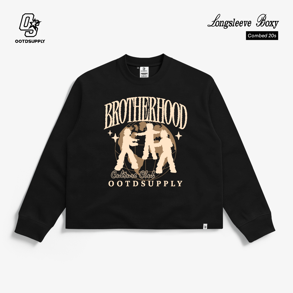 OOTDSUPPLY Longsleeve Boxy 20s Brotherhood Black l Oversize T-Shirt Lengan Panjang l Kaos Panjang Boxyfit | OS-LS-BX-RIB012