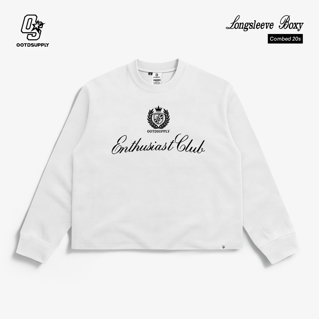 OOTDSUPPLY Longsleeve Boxy 20s Reverse White & Blue Marinir l Oversize T-Shirt Lengan Panjang l Kaos Panjang Boxyfit | OS-LS-BX-RIB014