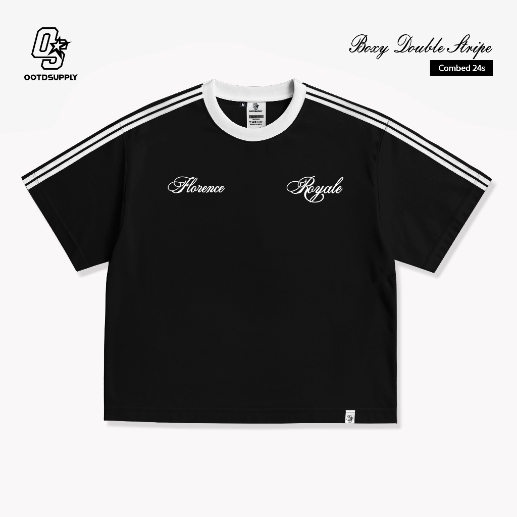 OOTDSUPPLY Oversize Boxy Double Stripe Florence Marron & Black l T-Shirt Boxyfit OOTD l Kaos Lengan Pendek Sporty | Luxury Series | OS-OVZ-BX-DS-002
