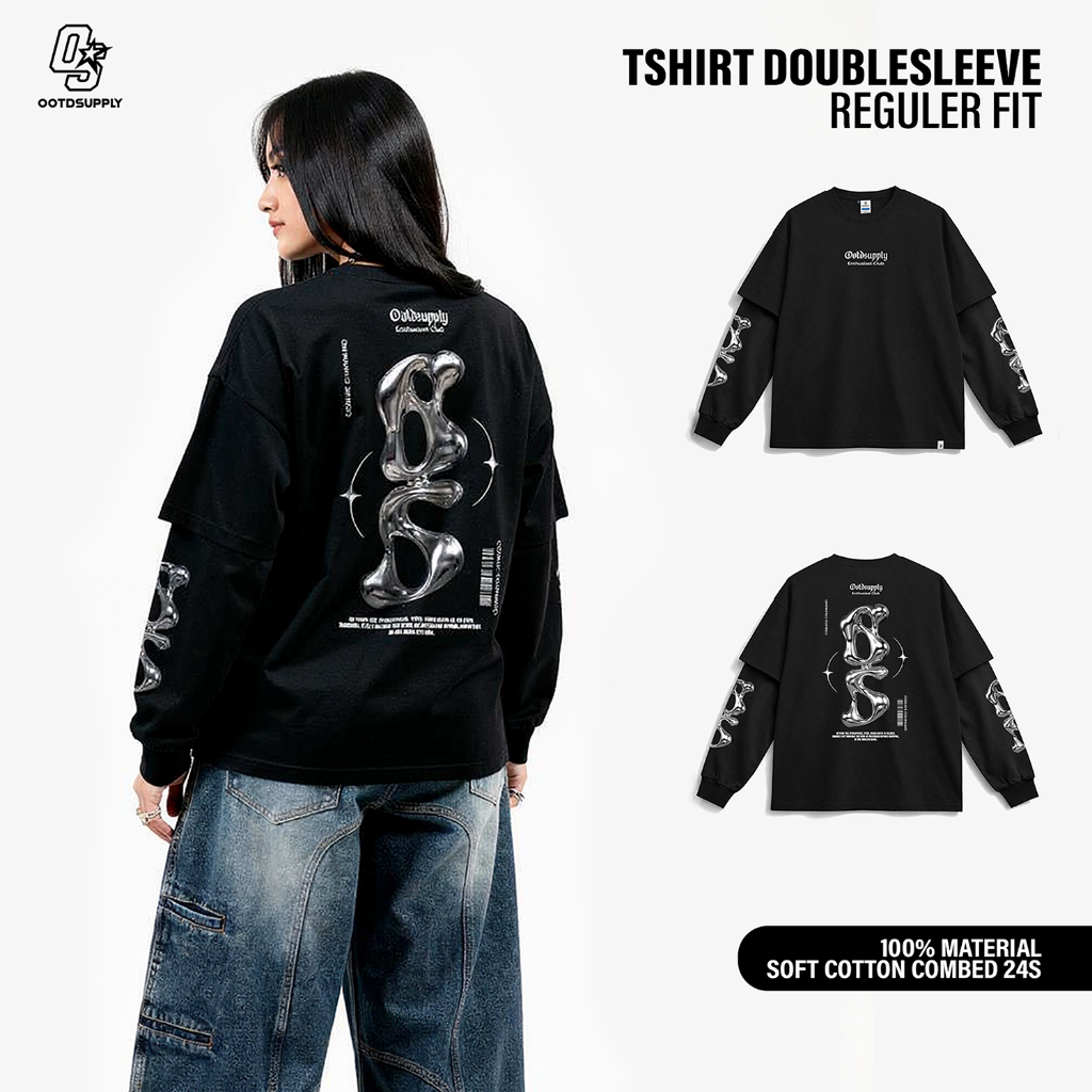 OOTDSUPPLY Longsleeve Doublesleeve Cosmic Black | Longsleeve Reguler Fit | Kaos Lengan Panjang Layer | OS-LS-DS-RIB002