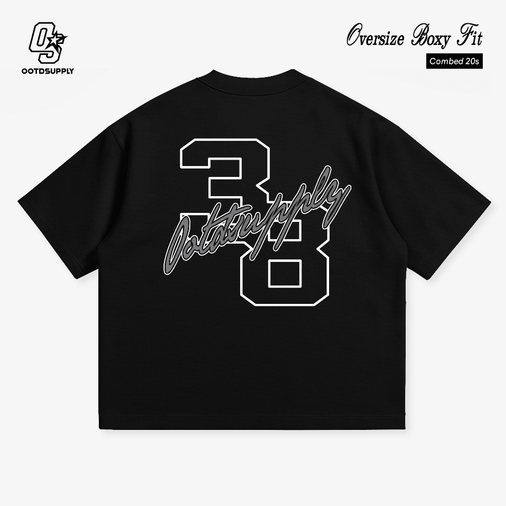 OOTDSUPPLY Boxy Fit Oversize Street 38 Black | 20s Boxy Series | Tshirt Boxyfit l Kaos Boxy OS-OVZ-BX-051