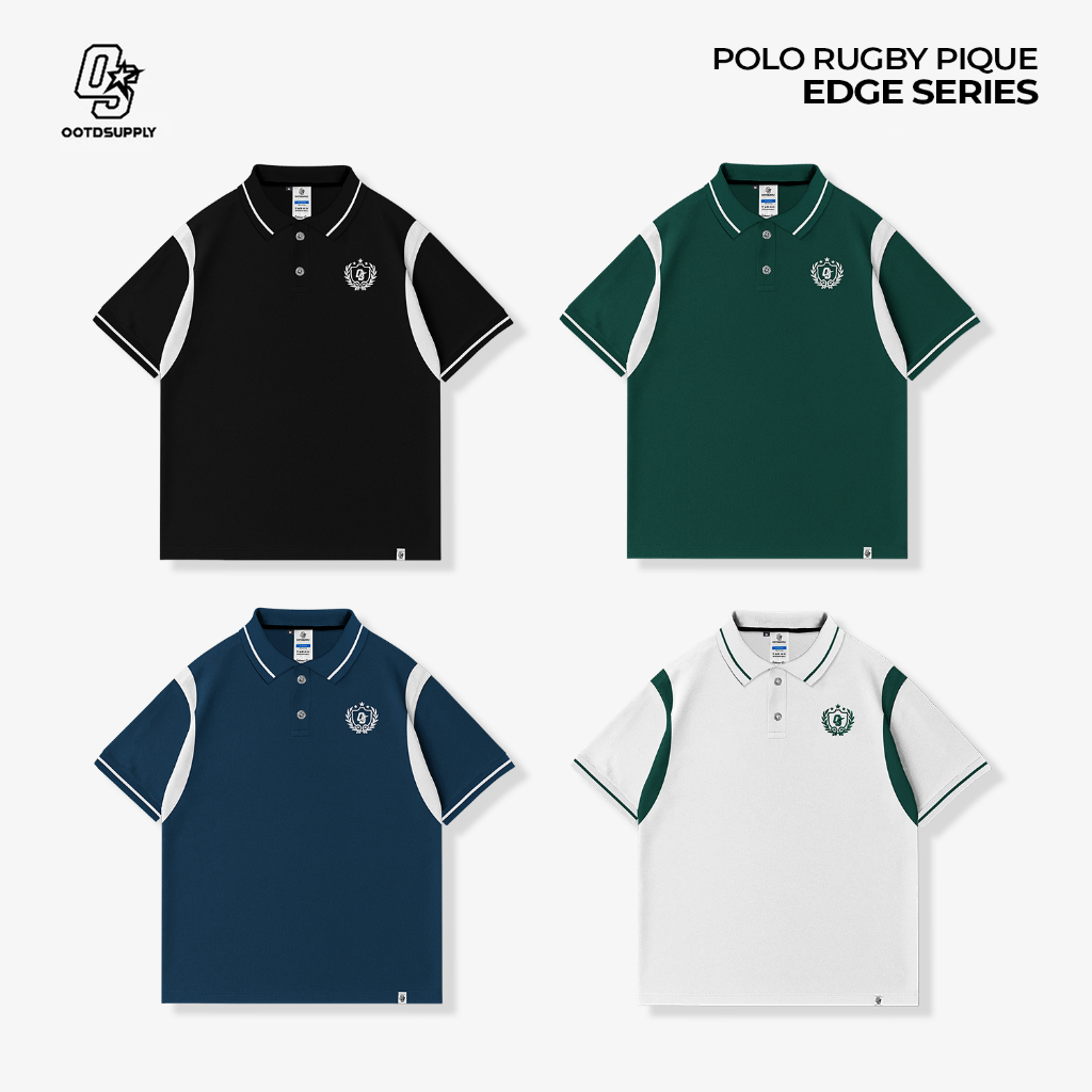 OOTDSUPPLY Polo Shirt Pique Edge Leticia Embroidery l Polo Pique | Kemeja Unisex Kerah Polo Lacost I OS-PSPQ-RGB-EDGE-LCE