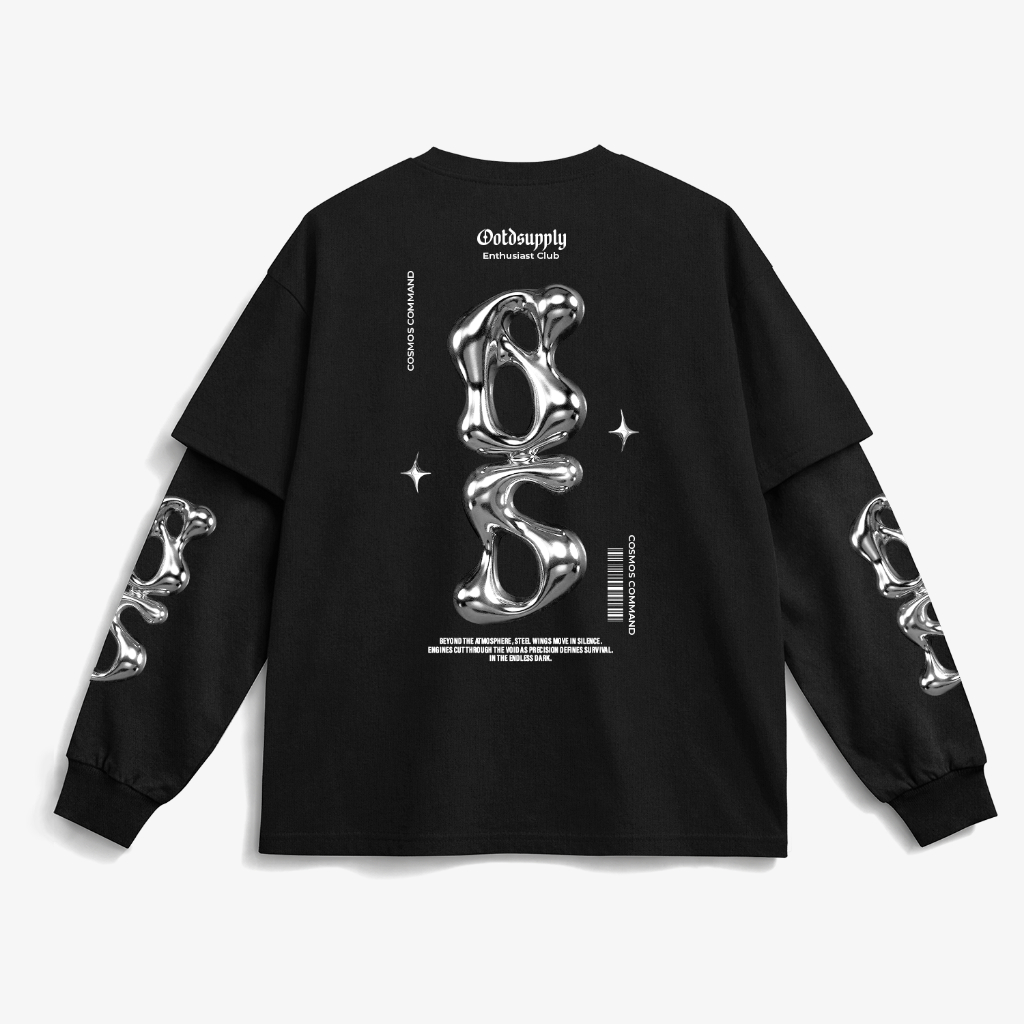 OOTDSUPPLY Longsleeve Doublesleeve Cosmic Black | Longsleeve Reguler Fit | Kaos Lengan Panjang Layer | OS-LS-DS-RIB002