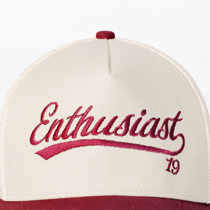 OOTDSUPPLY Polo Caps Trucker Bordir Nineteen Maroon Cream | Topi Hat Twill Bordir Pria & Wanita | CAP44-TRC-CMR