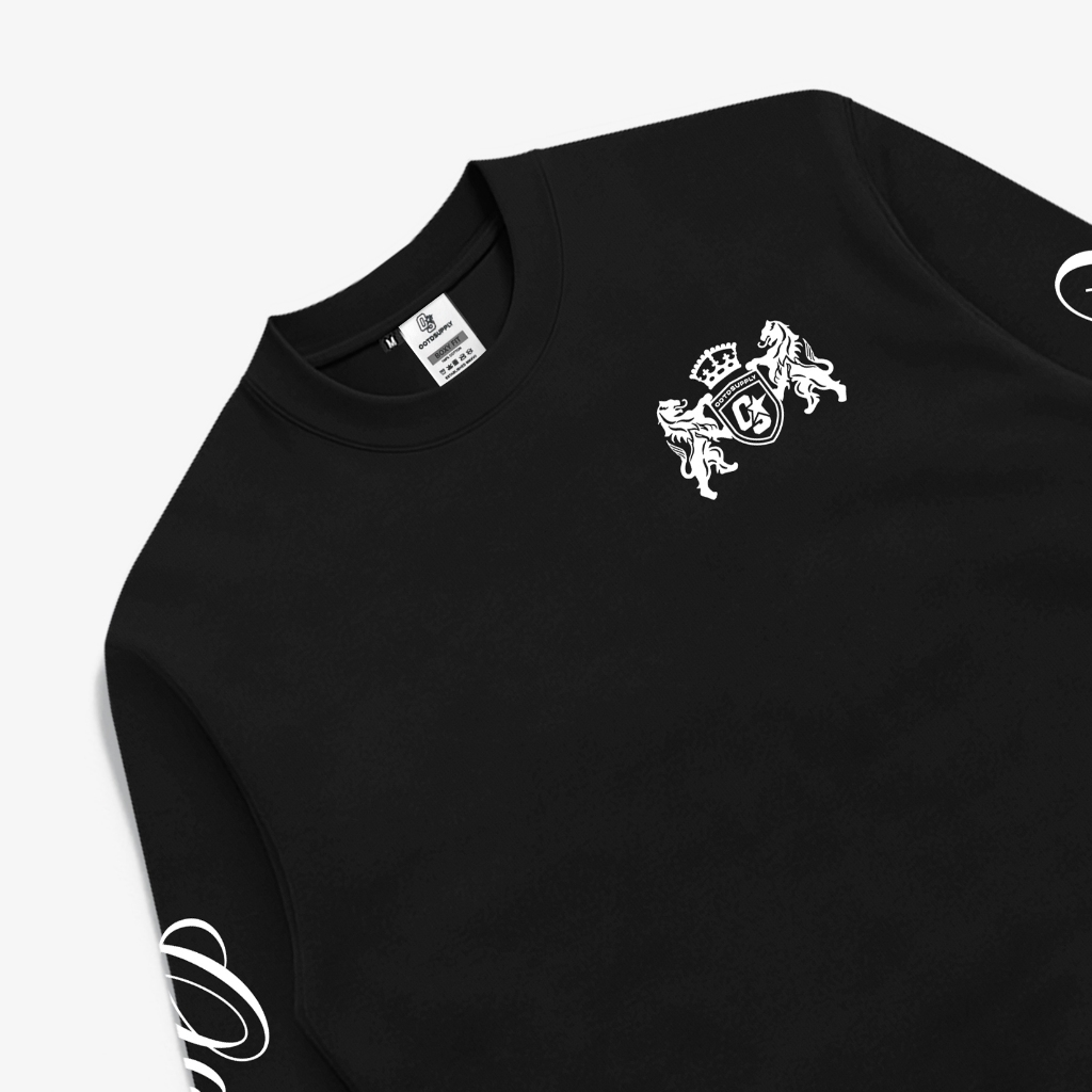 OOTDSUPPLY Longsleeve Boxy 20s Royal Crest Black l Oversize T-Shirt Lengan Panjang l Kaos Panjang I Atasan Unisex | OS-LS-BX-RIB004