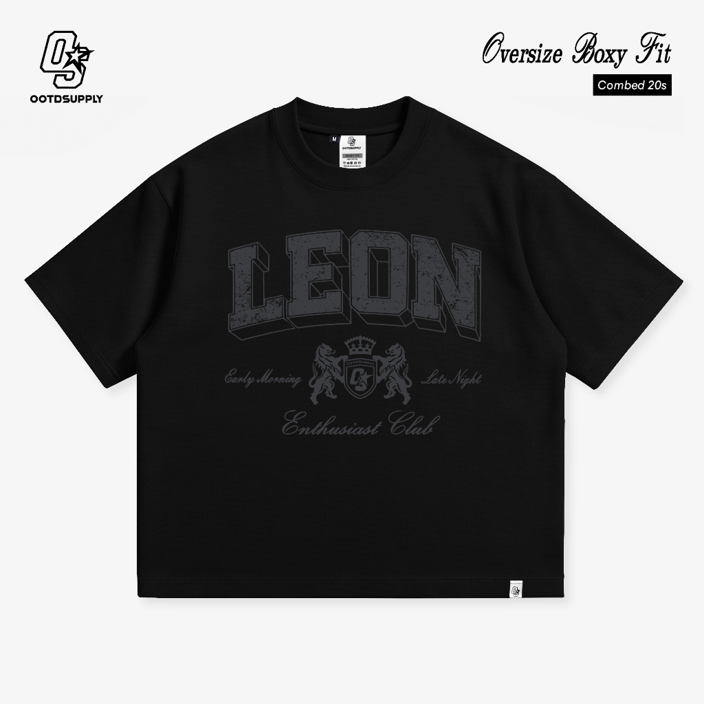 OOTDSUPPLY Boxy Fit Oversize Leon Black | 20s Boxy Series | Tshirt Boxyfit l Kaos Boxy OS-OVZ-BX-046