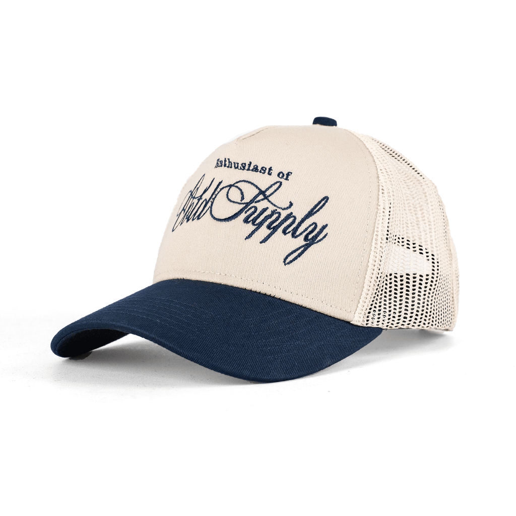 OOTDSUPPLY Polo Caps Trucker Bordir Graziela Navy Cream | Topi Hat Twill Bordir Pria & Wanita | CAP43-TRC-CNY