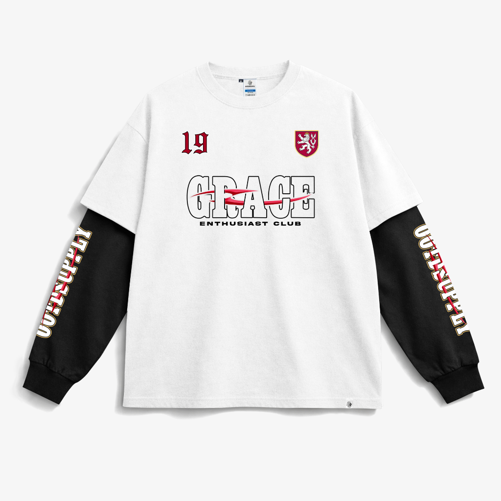 OOTDSUPPLY Longsleeve Doublesleeve Grace White Black | Longsleeve Reguler Fit | Kaos Lengan Panjang Layer | OS-LS-DS-RIB001
