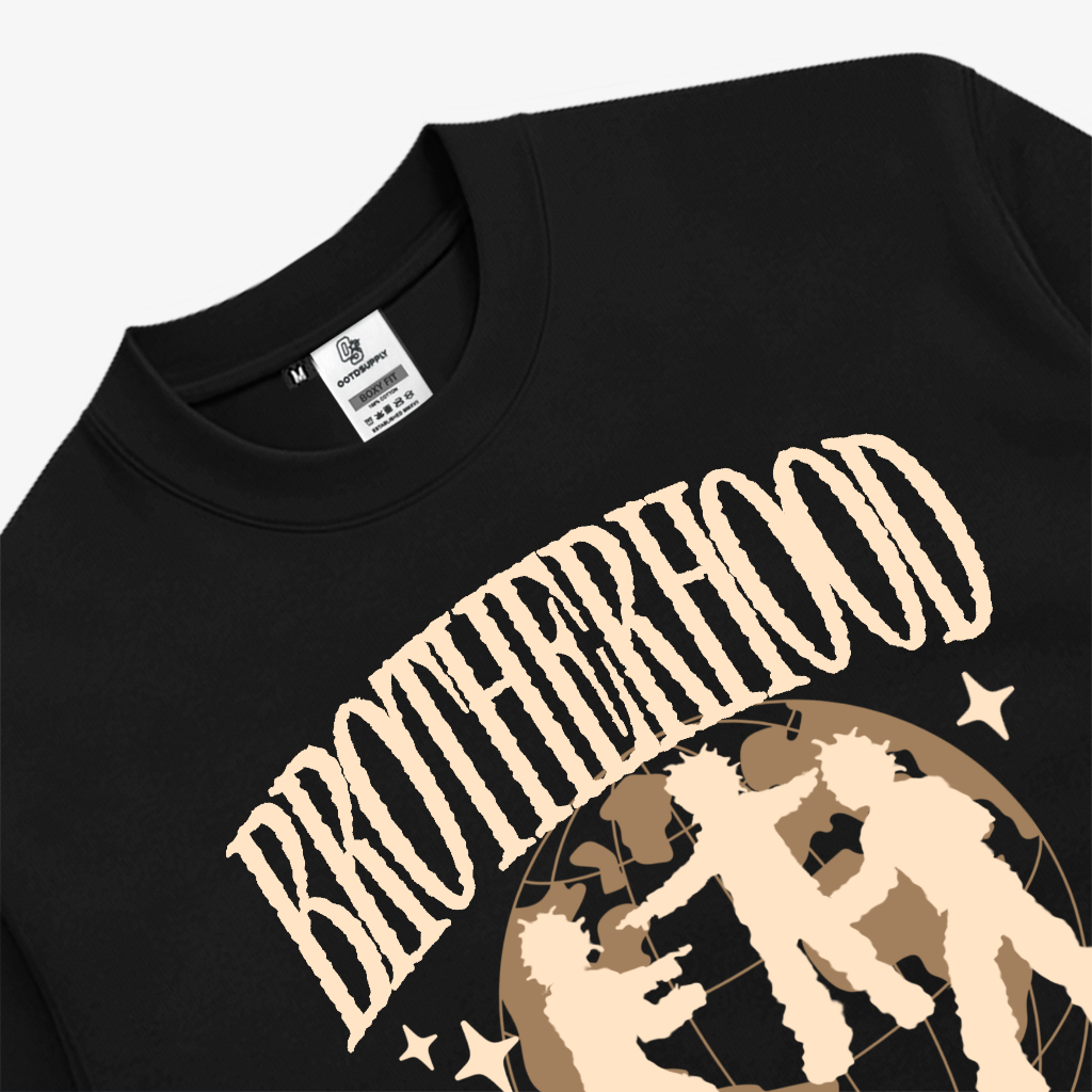 OOTDSUPPLY Longsleeve Boxy 20s Brotherhood Black l Oversize T-Shirt Lengan Panjang l Kaos Panjang Boxyfit | OS-LS-BX-RIB012