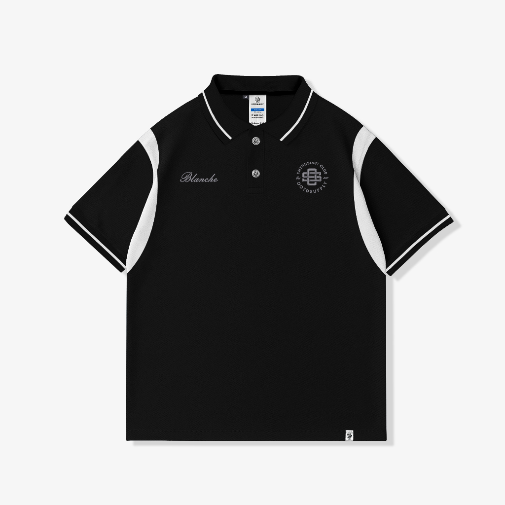 OOTDSUPPLY Polo Shirt Pique Edge Blanche Embroidery Black l Polo Pique | Kemeja Unisex Kerah Polo Lacost I OS-PSPQ-RGB-EDGE-BLE