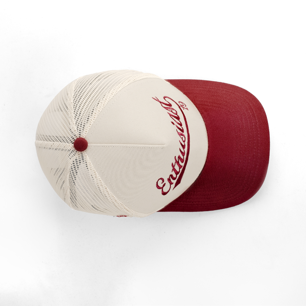 OOTDSUPPLY Polo Caps Trucker Bordir Nineteen Maroon Cream | Topi Hat Twill Bordir Pria & Wanita | CAP44-TRC-CMR