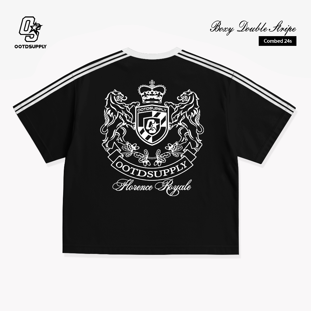 OOTDSUPPLY Oversize Boxy Double Stripe Florence Marron & Black l T-Shirt Boxyfit OOTD l Kaos Lengan Pendek Sporty | Luxury Series | OS-OVZ-BX-DS-002