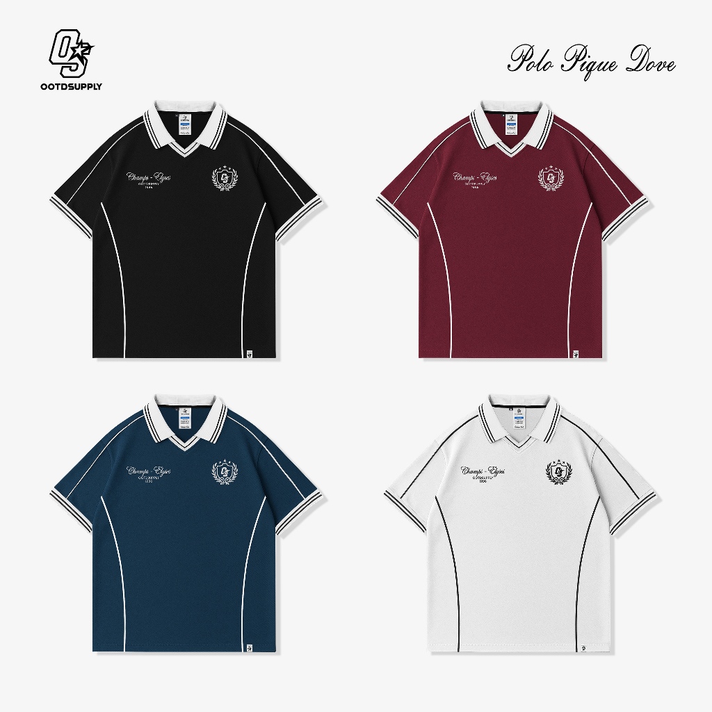 OOTDSUPPLY Polo Shirt Pique Dove Elyses Embroidery l Polo Pique | Kemeja Unisex Kerah V-Neck I OS-PS-PDV-EE