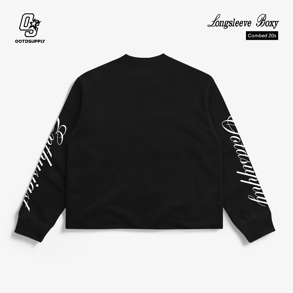 OOTDSUPPLY Longsleeve Boxy 20s Royal Crest Black l Oversize T-Shirt Lengan Panjang l Kaos Panjang I Atasan Unisex | OS-LS-BX-RIB004