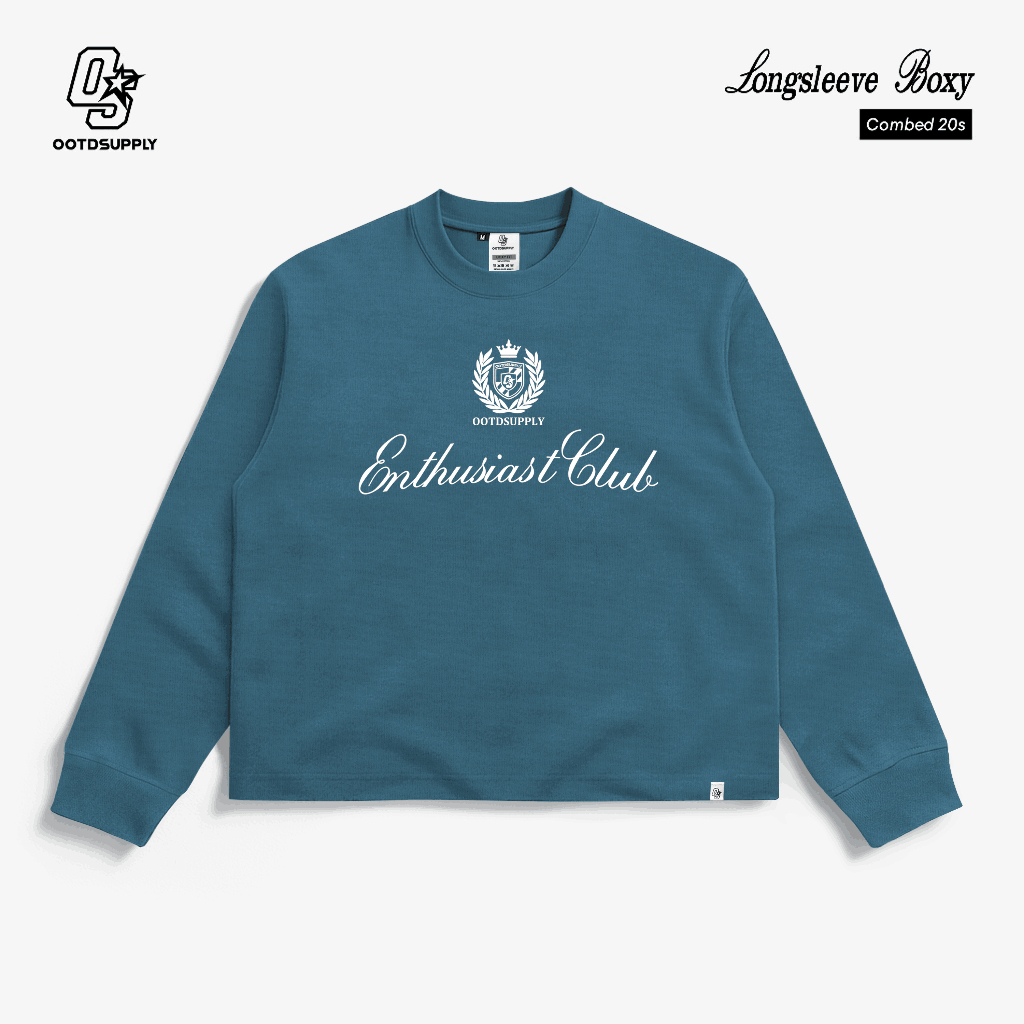 OOTDSUPPLY Longsleeve Boxy 20s Reverse White & Blue Marinir l Oversize T-Shirt Lengan Panjang l Kaos Panjang Boxyfit | OS-LS-BX-RIB014