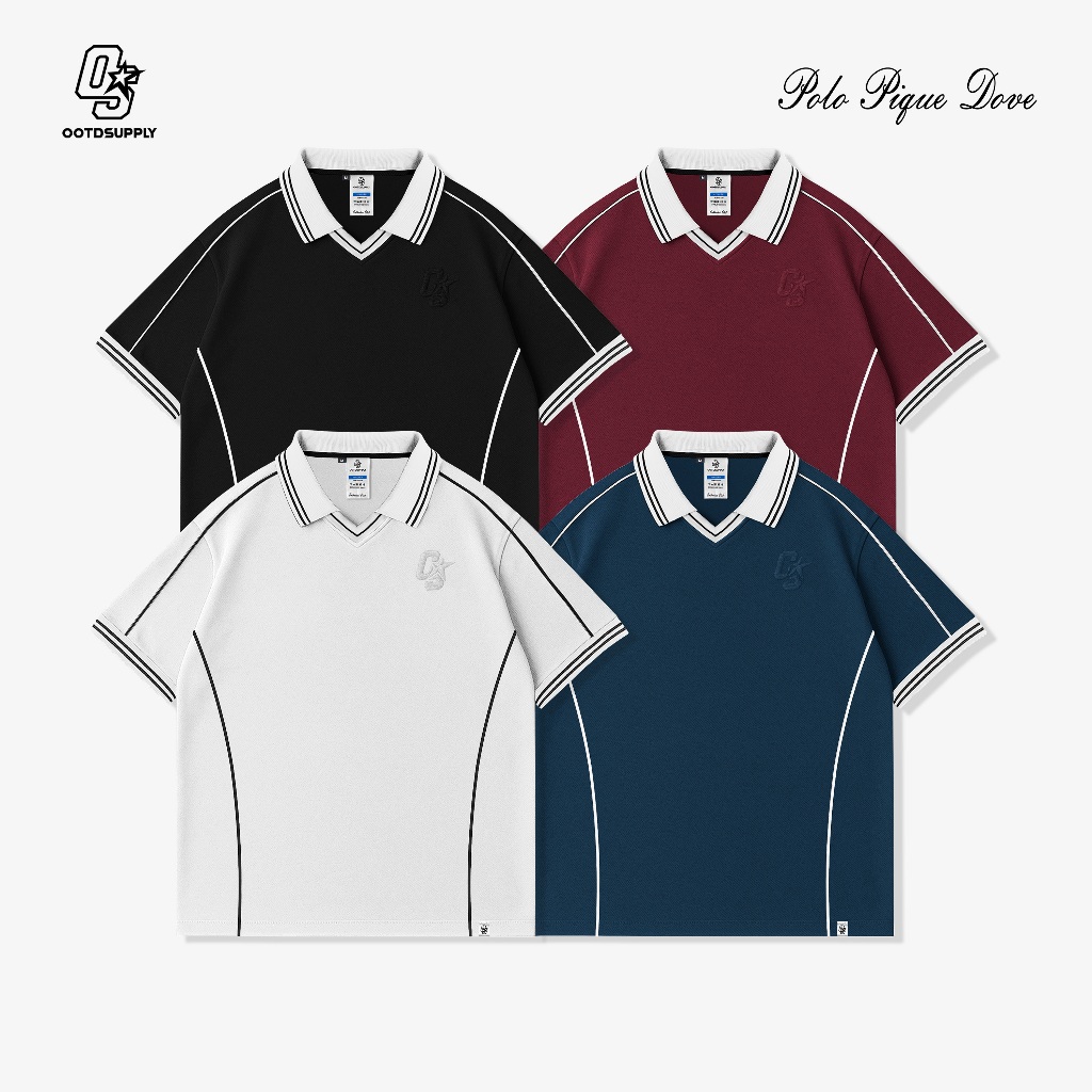 OOTDSUPPLY Polo Shirt Pique Dove OS Sign Embroidery l Polo Pique | Kemeja Unisex Kerah V-Neck I OS-PS-PDV-OSE