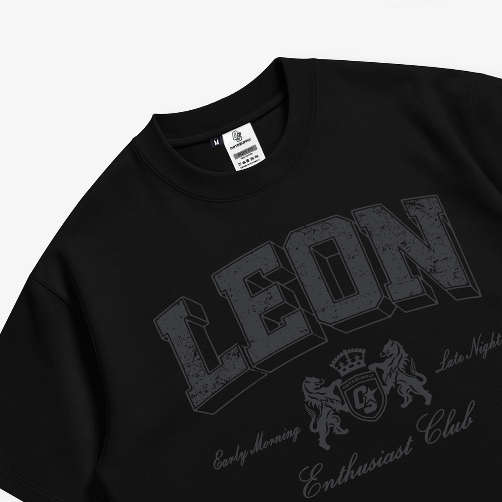 OOTDSUPPLY Boxy Fit Oversize Leon Black | 20s Boxy Series | Tshirt Boxyfit l Kaos Boxy OS-OVZ-BX-046