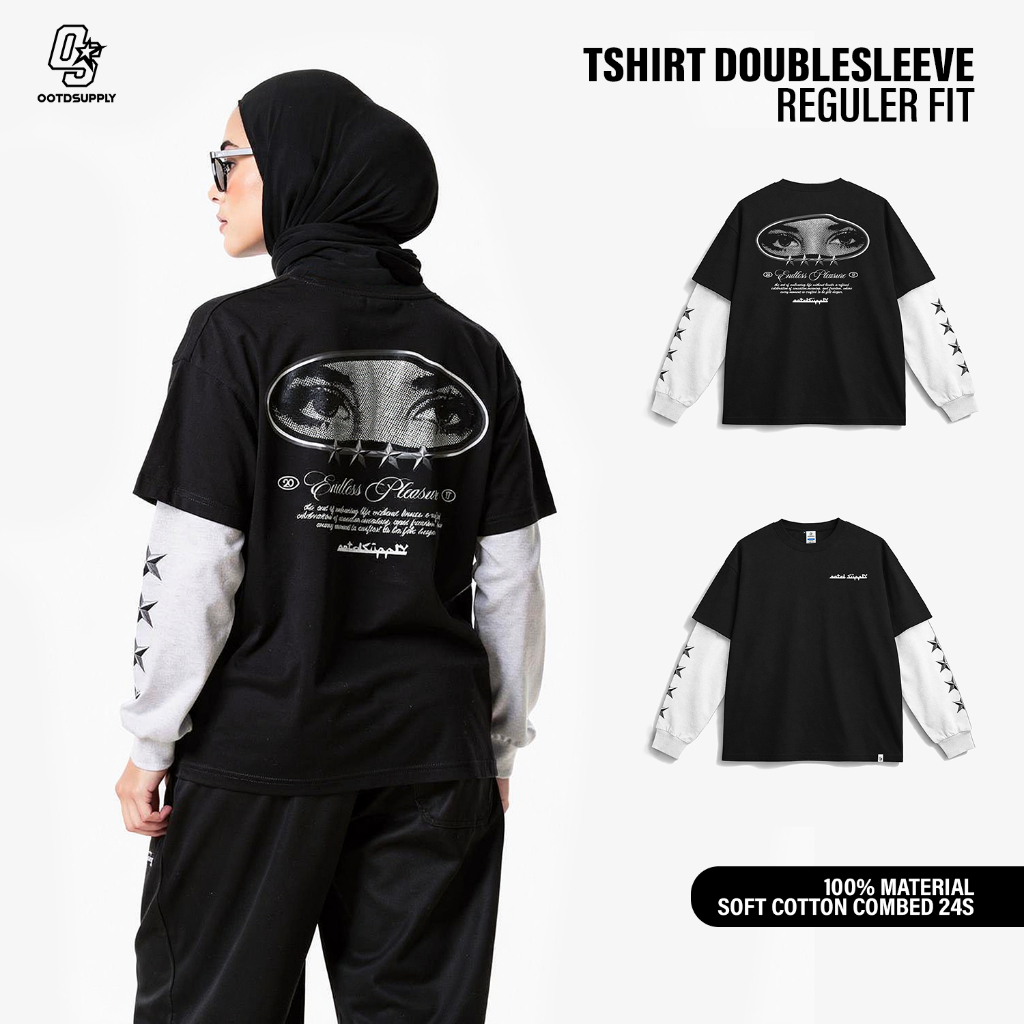 OOTDSUPPLY Longsleeve Doublesleeve Endless Black White | Longsleeve Reguler Fit | Kaos Lengan Panjang Layer | OS-LS-DS-RIB004