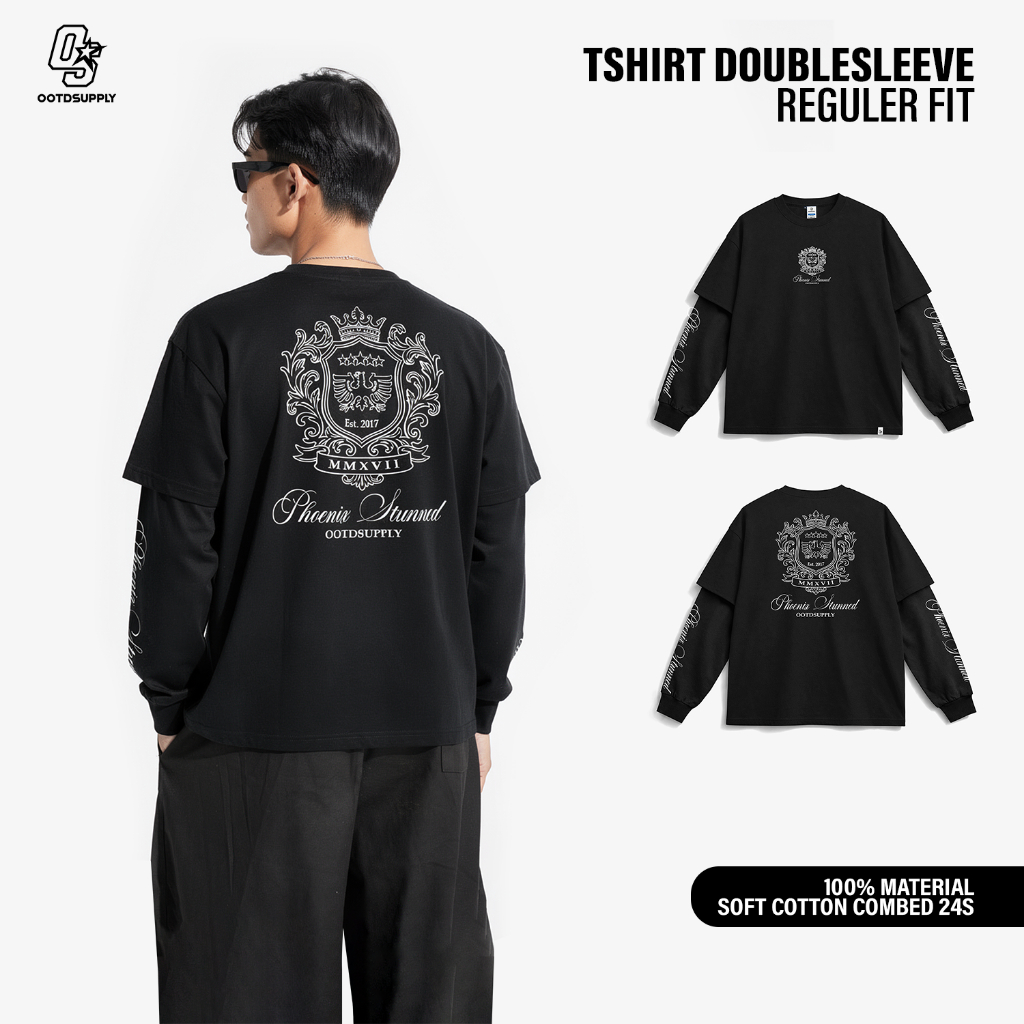 OOTDSUPPLY Longsleeve Doublesleeve Phoenix Black | Longsleeve Reguler Fit | Kaos Lengan Panjang Layer | OS-LS-DS-RIB005
