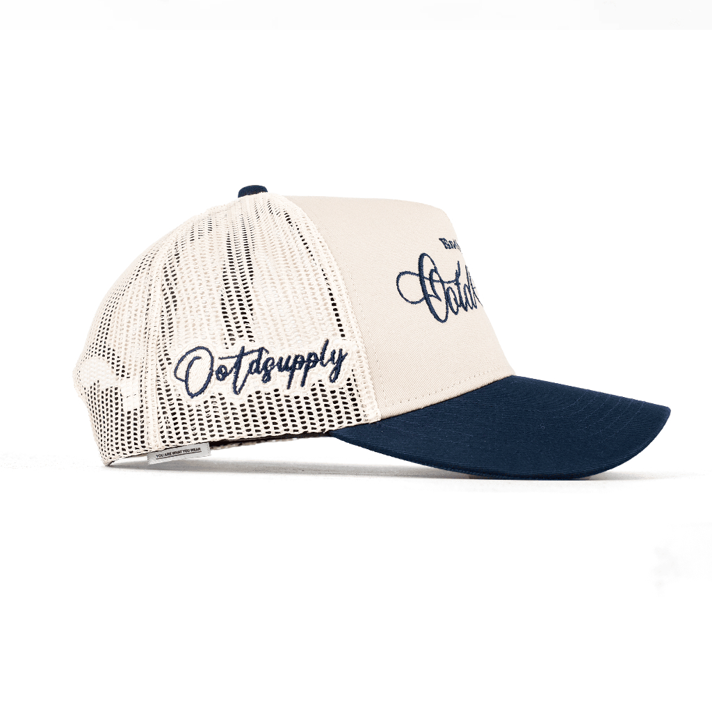 OOTDSUPPLY Polo Caps Trucker Bordir Graziela Navy Cream | Topi Hat Twill Bordir Pria & Wanita | CAP43-TRC-CNY