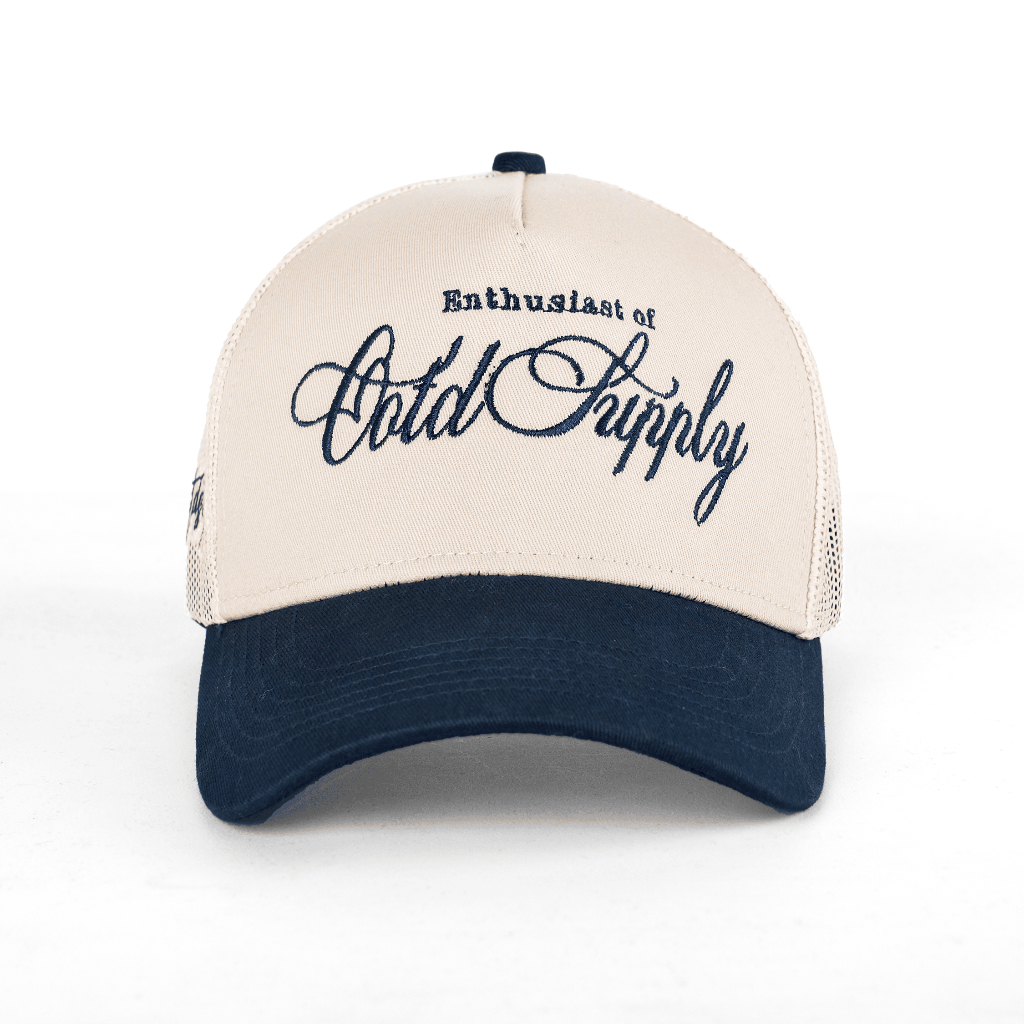 OOTDSUPPLY Polo Caps Trucker Bordir Graziela Navy Cream | Topi Hat Twill Bordir Pria & Wanita | CAP43-TRC-CNY