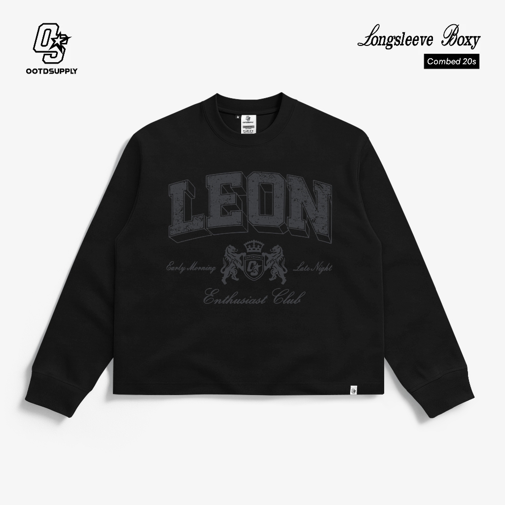 OOTDSUPPLY Longsleeve Boxy 20s Leon Black l Oversize T-Shirt Lengan Panjang l Kaos Panjang I Atasan Unisex | OS-LS-BX-RIB001