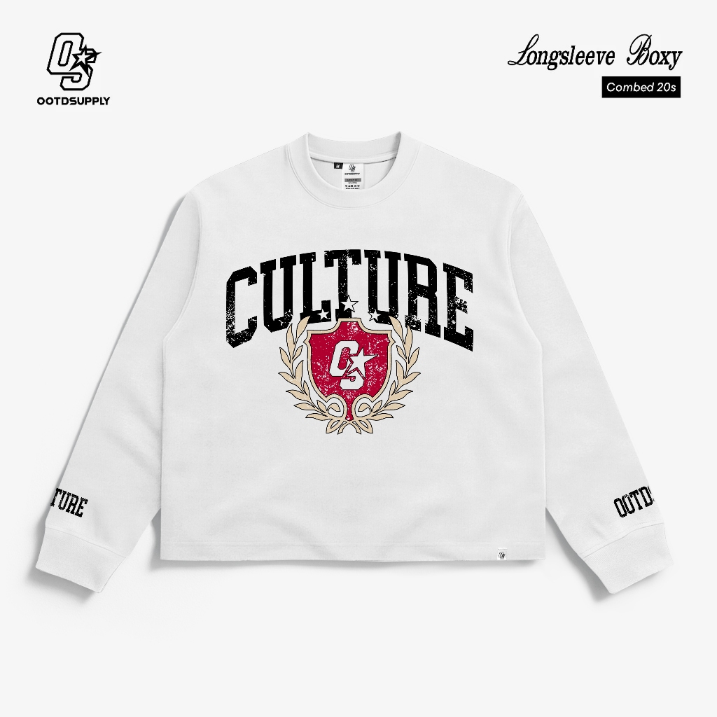 OOTDSUPPLY Longsleeve Boxy 20s Union Culture White l Oversize T-Shirt Lengan Panjang l Kaos Panjang I Atasan Unisex | OS-LS-BX-V2008
