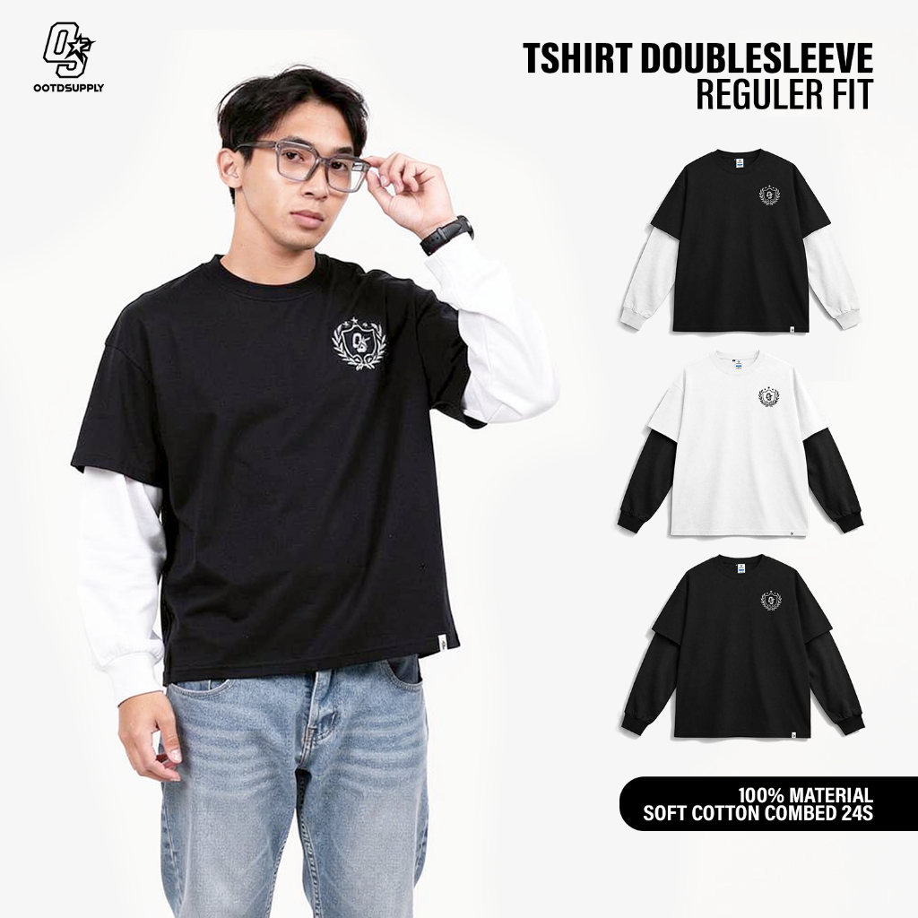 OOTDSUPPLY Longsleeve Doublesleeve Leticia Embroiderry | Longsleeve Reguler Fit | Kaos Lengan Panjang Layer | OS-LS-DS-RIB-LCE