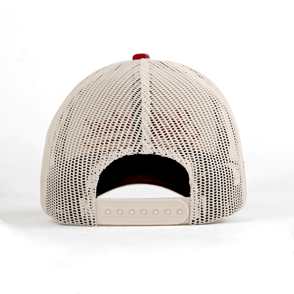 OOTDSUPPLY Polo Caps Trucker Bordir Nineteen Maroon Cream | Topi Hat Twill Bordir Pria & Wanita | CAP44-TRC-CMR