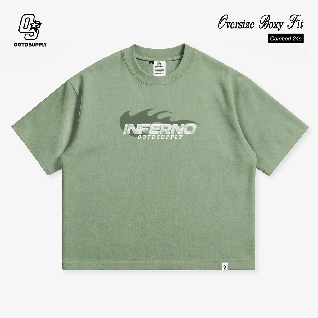 OOTDSUPPLY Boxy Fit Oversize Inferno Storm Green | 24s Boxy Series | Tshirt Boxyfit l Kaos Boxy OS-OVZ-BX-056
