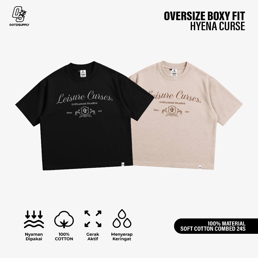 OOTDSUPPLY Tshirt BoxyFit Oversize Curse Black & Mocca | Koas Boxy Series | Tshirt Boxy fit l OS-OVZ-BX-058