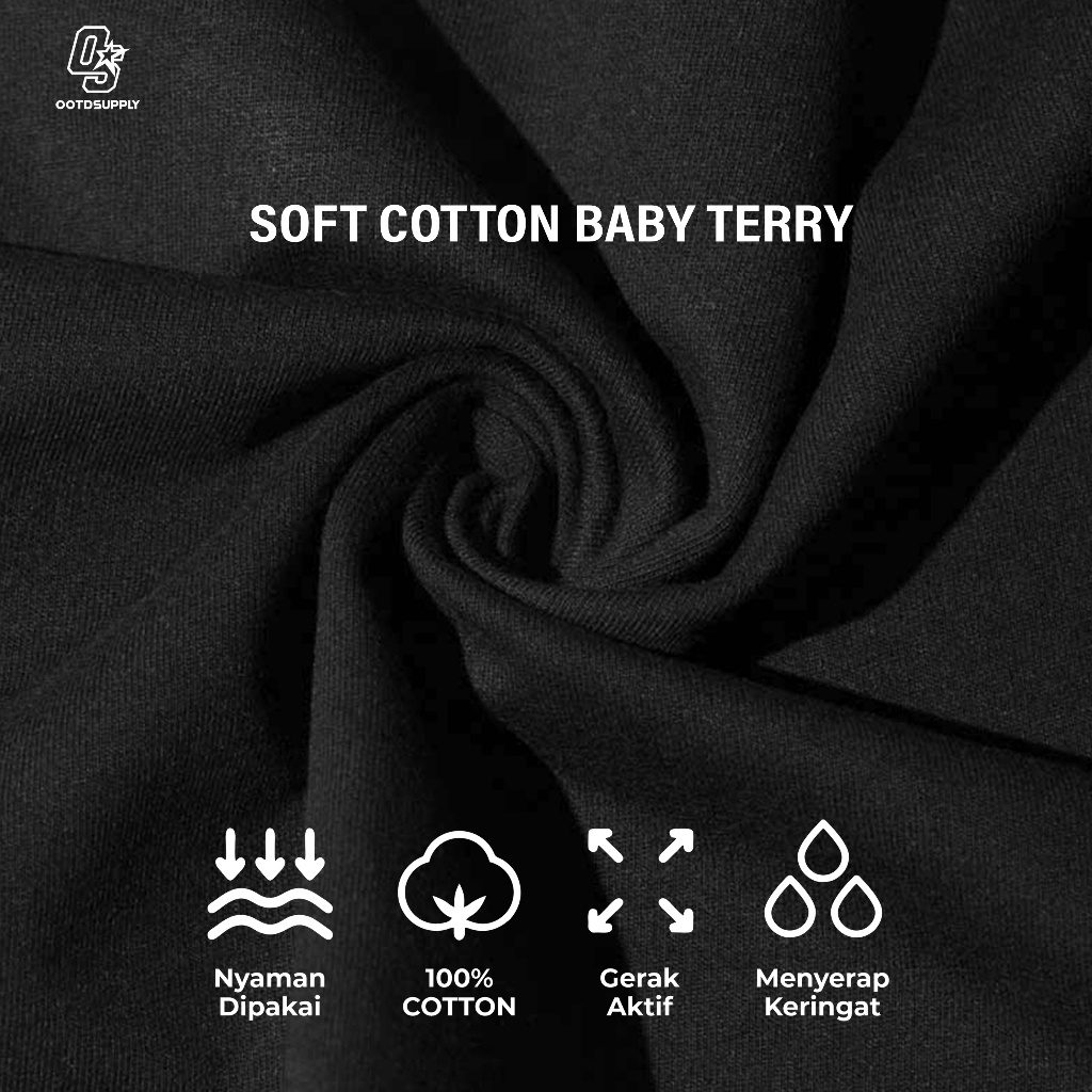 OOTDSUPPLY Celana Pendek Imperial Black & Light Grey l Celana Pendek | Celana Sport Baby Terry | OS-SP-BT-003