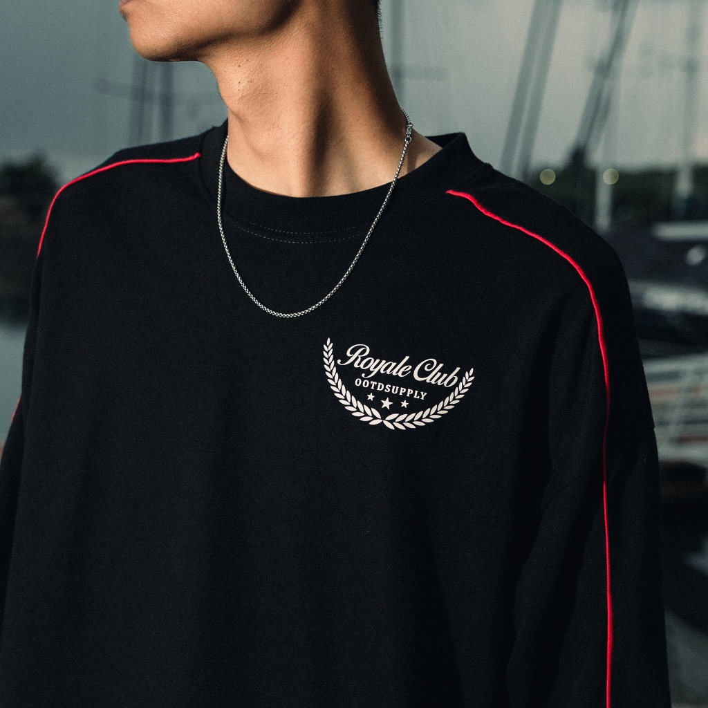 OOTDSUPPLY Longsleeve BoxyFit Redline Valcrest Black l Polo Lengan Panjang Line Series | OS-LSBX-RL-BLK-002