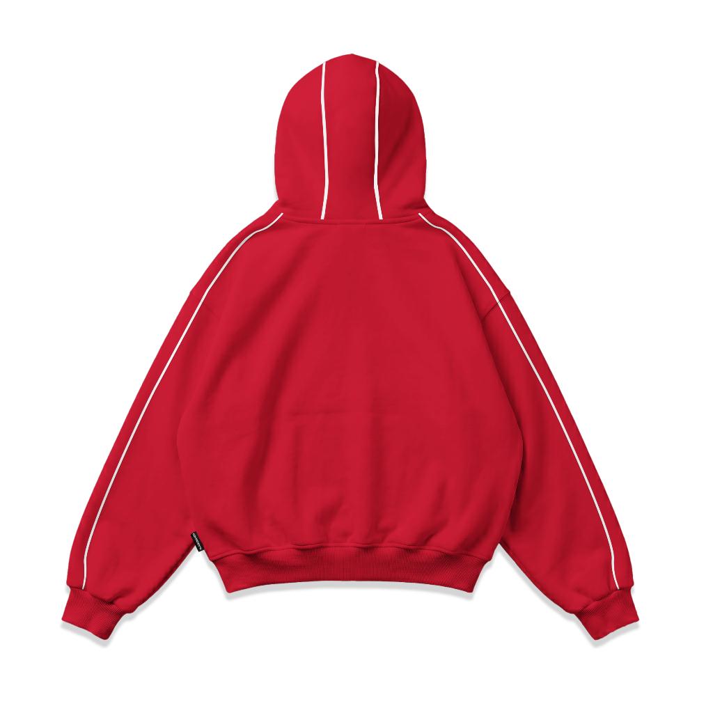 OOTDSUPPLY Hoodie Zipper BoxyFit Stray Red l Hoodie Boxy Zipper List Series | OS-HDBX-ZP-LIST-RC-002