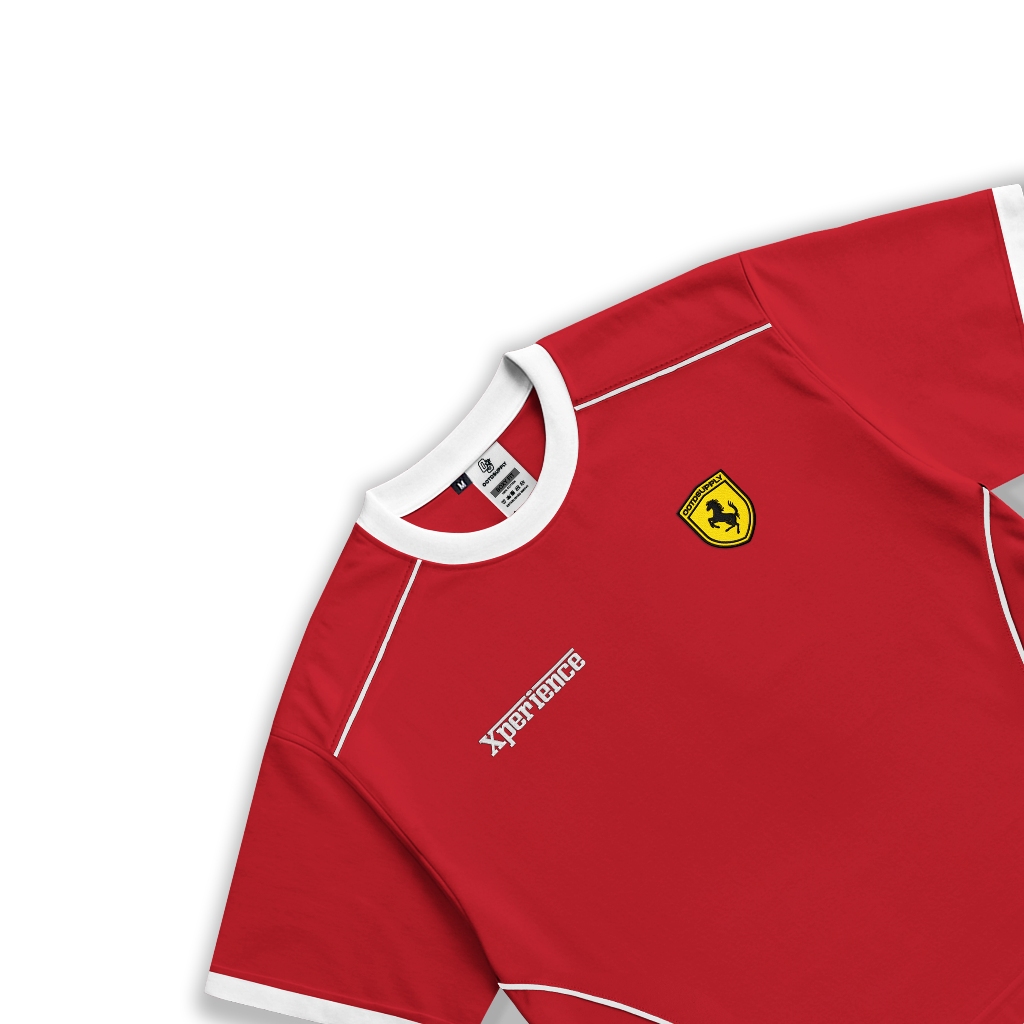 OOTDSUPPLY Oversize Boxy Ringer Line Forza Embroiderry Red Chili & Black l Kaos Boxy Unisex Ringer Series | OS-OVZ-BX-RL-RC-001E