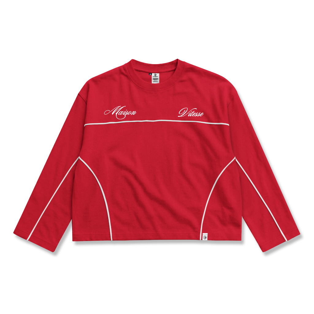 OOTDSUPPLY Longsleeve Boxy Cutline Maison Red Chili & Black l Kaos Panjang Boxy List Unisex | LS-BX-CL-007
