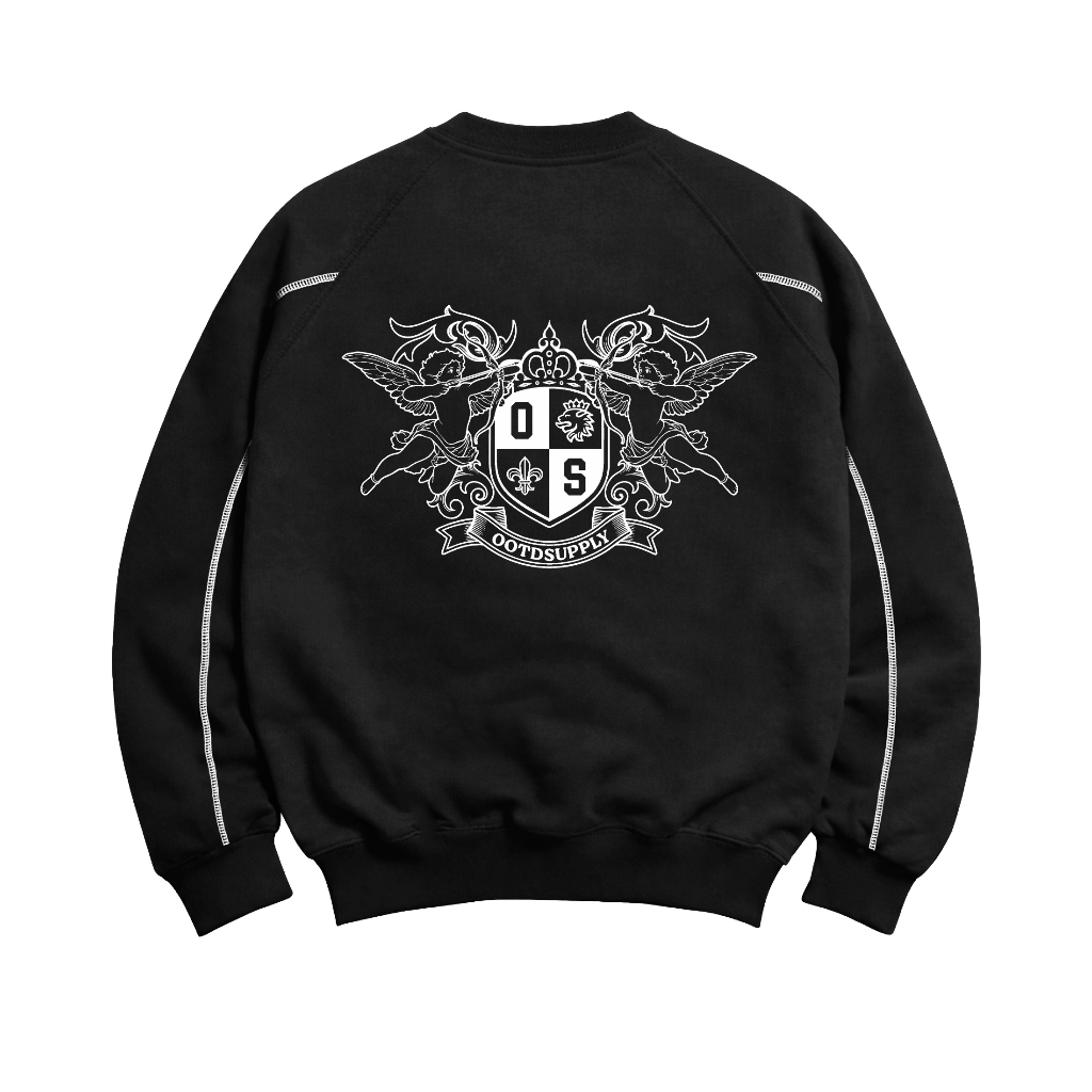 OOTDSUPPLY Crewneck Stitch Cupid Black | Sweater Pria & Wanita | Cotton Fleece Unisex | OS-CN-STITCH-005
