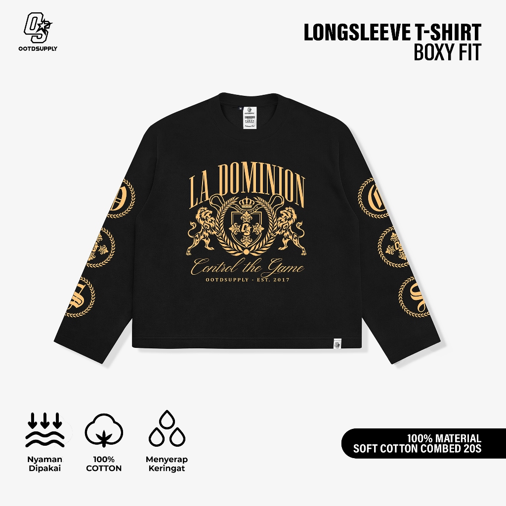 OOTDSUPPLY Longsleeve Boxy 20s Dominion Black l Oversize T-Shirt Lengan Panjang l Kaos Panjang I Atasan Unisex | OS-LS-BX-012