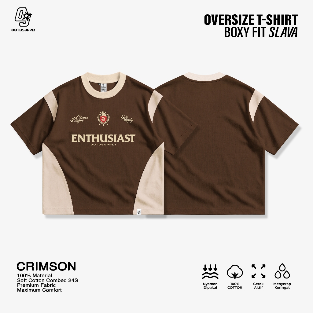 OOTDSUPPLY Oversize Boxy Slava Crimson Dark Brown Mocca l Tshirt Kaos Boxyfit | OS-OVZ-BX-SLA-003