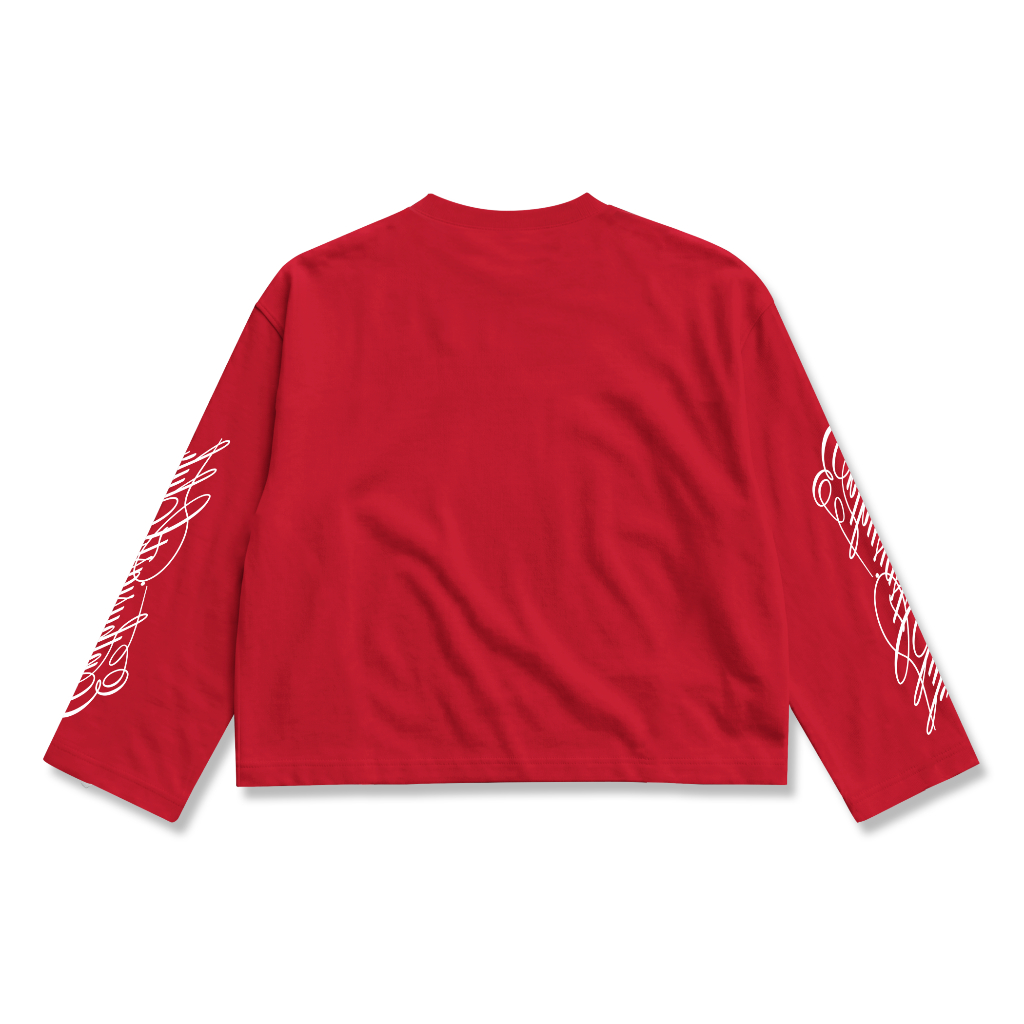 OOTDSUPPLY Longsleeve Boxy Cutline Eminence Red Chili | Kaos Panjang Boxy List Unisex | LS-BX-CL-006