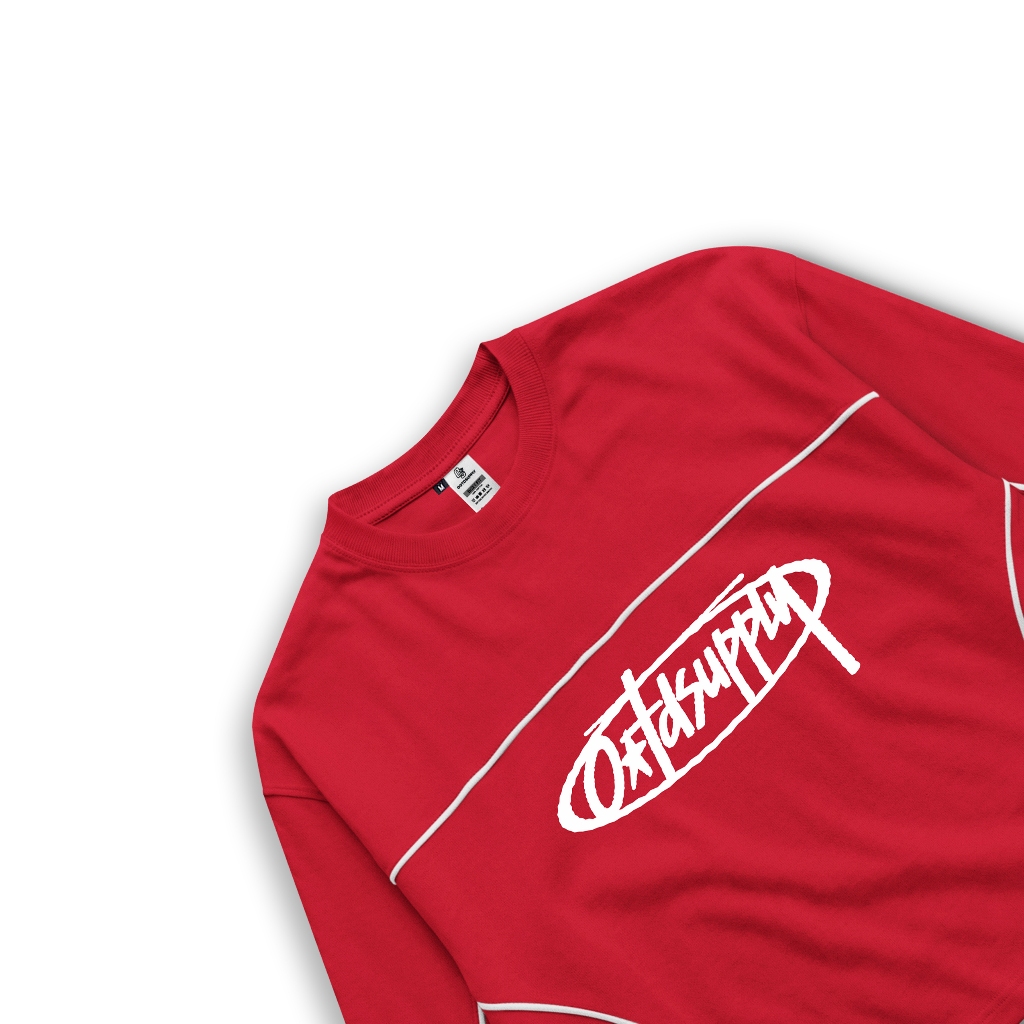 OOTDSUPPLY Longsleeve Boxy Cutline Astro Red Chili l Kaos Panjang Boxy List Unisex | LS-BX-CL-005
