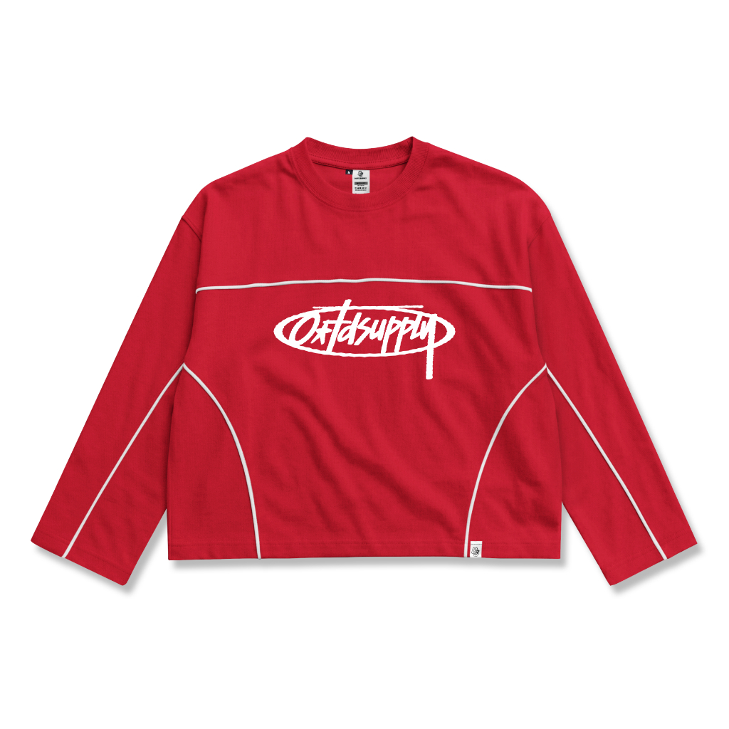 OOTDSUPPLY Longsleeve Boxy Cutline Astro Red Chili l Kaos Panjang Boxy List Unisex | LS-BX-CL-005