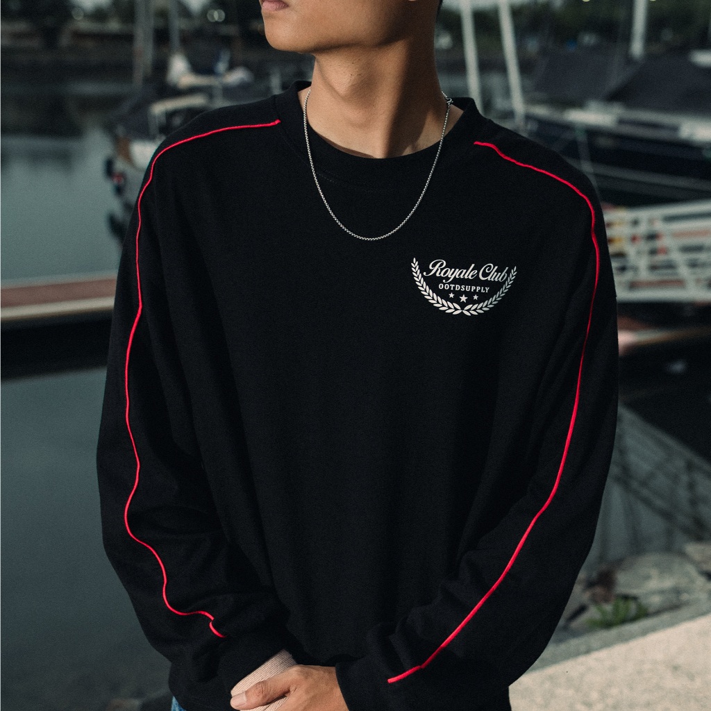 OOTDSUPPLY Longsleeve BoxyFit Redline Valcrest Black l Polo Lengan Panjang Line Series | OS-LSBX-RL-BLK-002