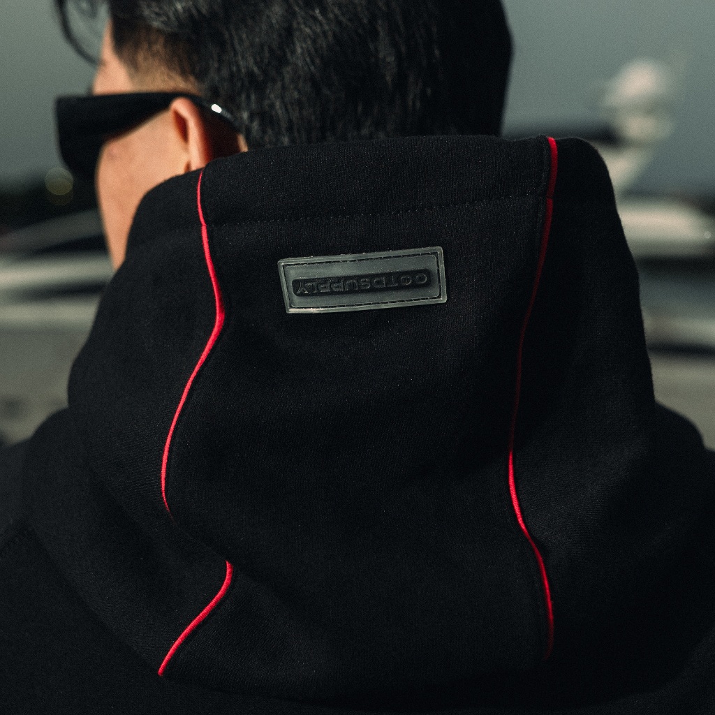 OOTDSUPPLY Hoodie BoxyFit Redline Goldie Embroiderry Black l Hoodie Boxy Line Series | OS-HDBX-RL-BLK-006E