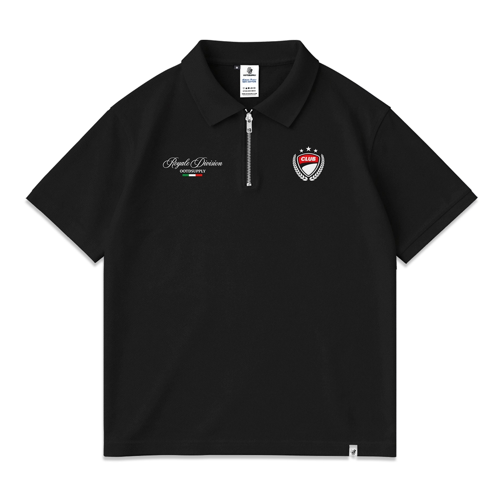 OOTDSUPPLY Polo Pique Zipper Divion Embroidery Black l Polo Pique | Kemeja Unisex Regular Fit | Kaos Polo Premium Lacost I OS-PS-ZP-BLK-02E