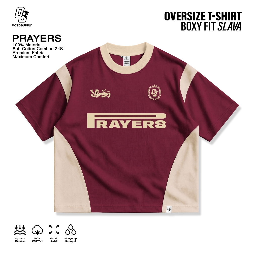 OOTDSUPPLY Oversize Boxy Slava Prayers Maroon Mocca l Tshirt Kaos Boxyfit | OS-OVZ-BX-SLA-002