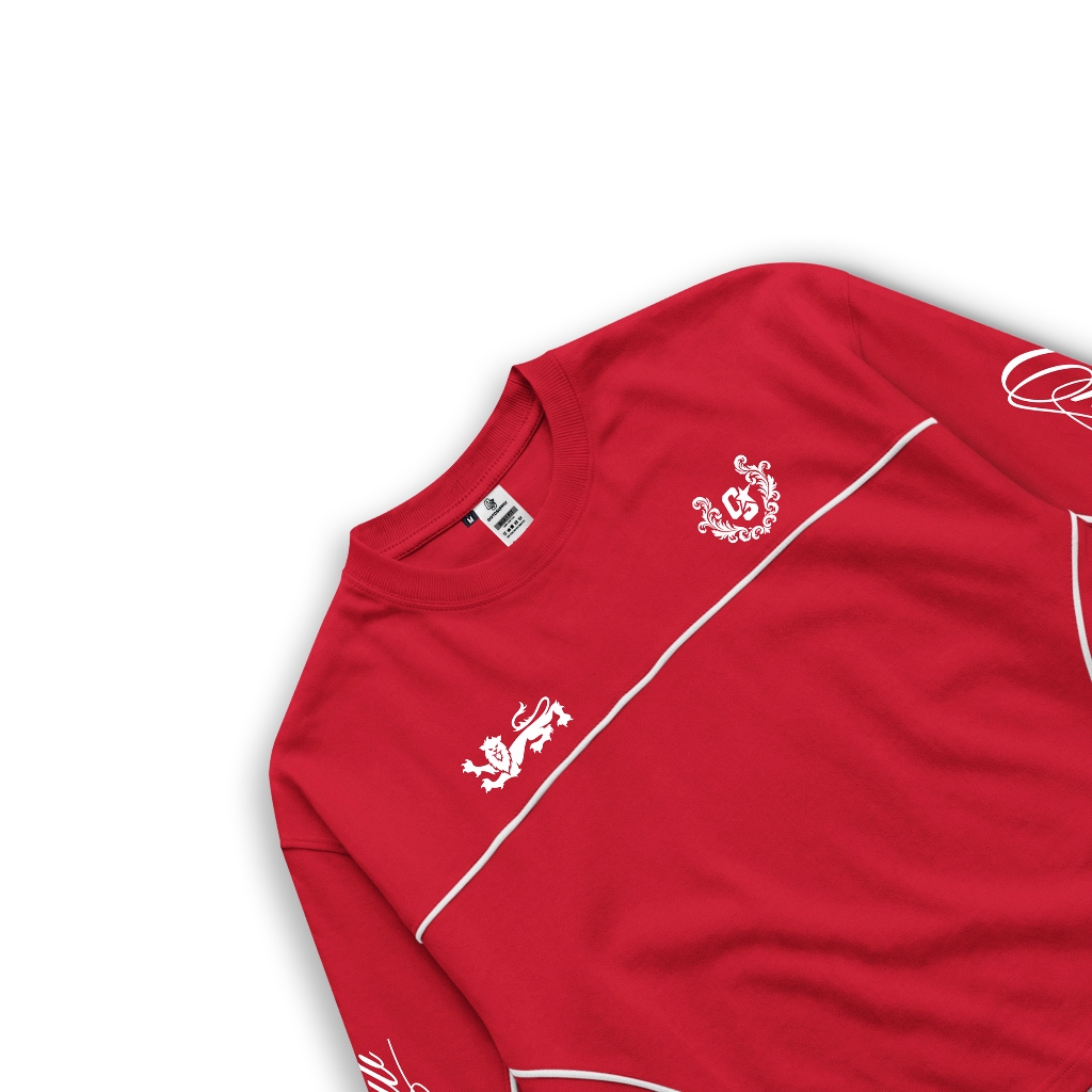 OOTDSUPPLY Longsleeve Boxy Cutline Eminence Red Chili | Kaos Panjang Boxy List Unisex | LS-BX-CL-006