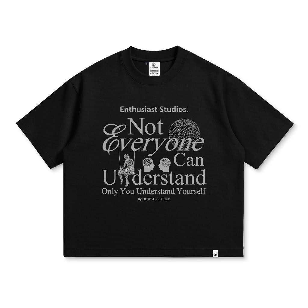 OOTDSUPPLY Tshirt BoxyFit Oversize Silent Black & White | Kaos Boxy Series | Tshirt Boxy fit l OS-OVZ-BX-059