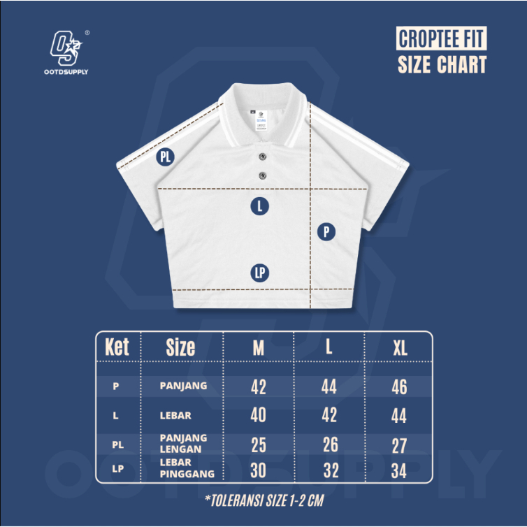 OOTDSUPPLY Polo Croptop SlimFit Curveline Insignia Embroidery Black Cream l Polo Crop Fit Royal Series  | Crop Fit Double List Premium | OS-CT-PS-CVL-BLC-ISE