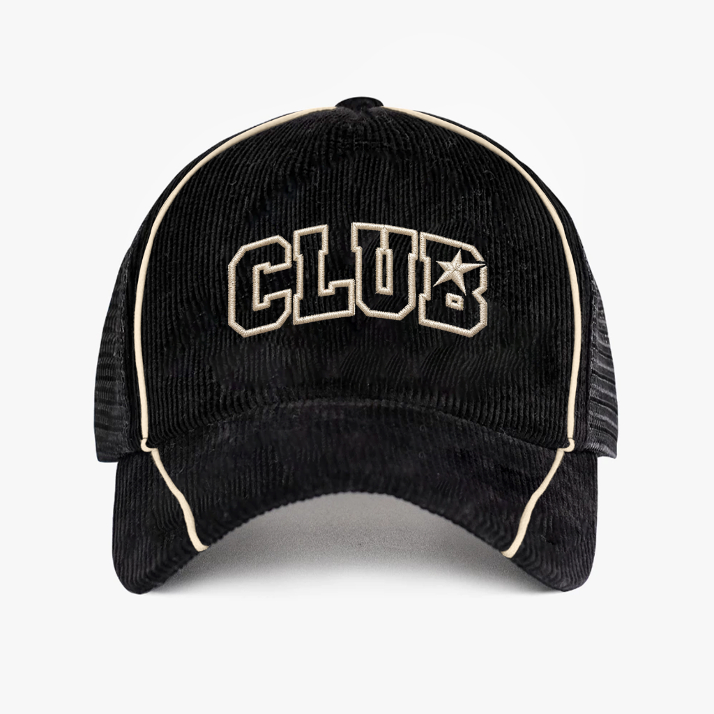OOTDSUPPLY Polo Caps Corduroy Clubbers Bordir Black | Topi Hat Twill Bordir Pria & Wanita | OS-CAP-CDR-047-BC
